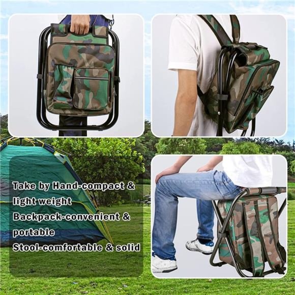 Folding Stool Backpack Insulated Cooler Bag, Collapsible Camping Hunting Fishing - Picture 4 of 5